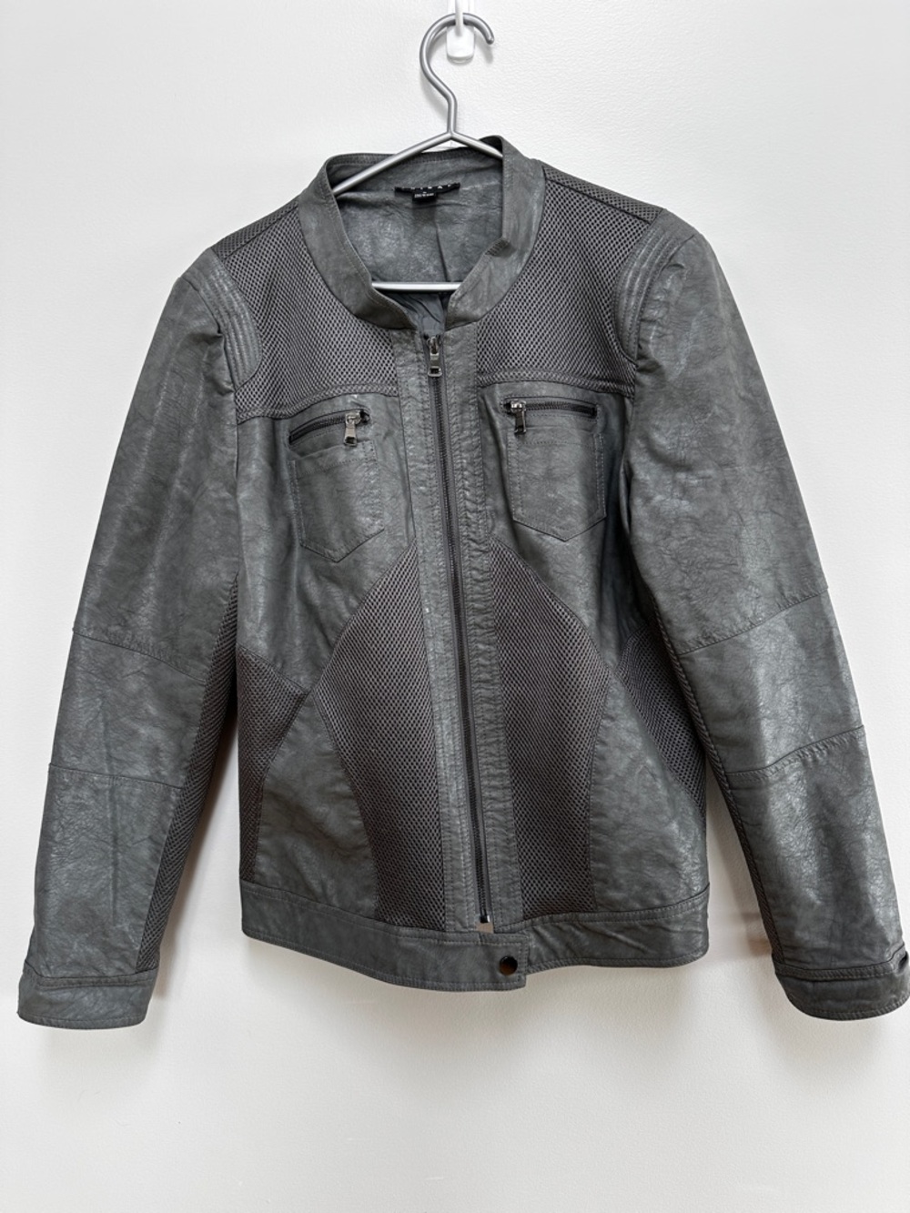 Tribal Women’s Grey Moto Style Leather-Look Bomber Jacket Size Medium